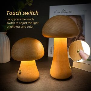 Alternative view of INS Wooden Cute Mushroom LED Night Light With Touch Switch  Bedside Table Lamp For Bedroom Childrens Room Sleeping Night Lamps Home Decor